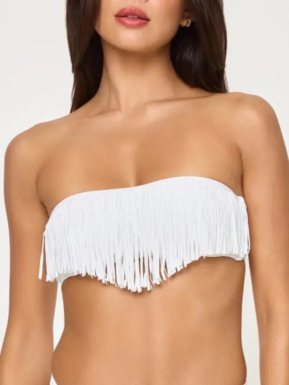 l*space White Fringe Bandeau Bikini Top
